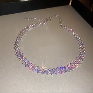 Sparkle Pop Silver Plated CZ Aurora Borealis AB Rainbow Crystal Necklace Choker